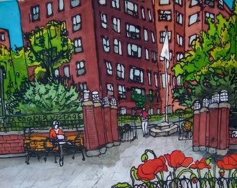 Print On Canvas Giclee Peter Cooper Village Poppies NYC Landscape Cityscape Scene, Stuyvesant Town  PJ Cobbs Arts
