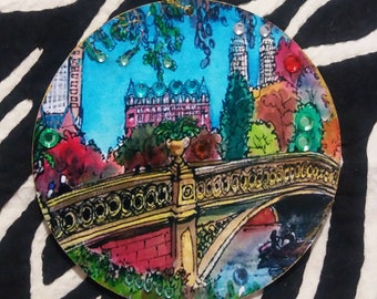 Bow Bridge, Central Park, New York City Handmade Holiday Christmas Art Tree Ornament  PJ Cobbs Arts