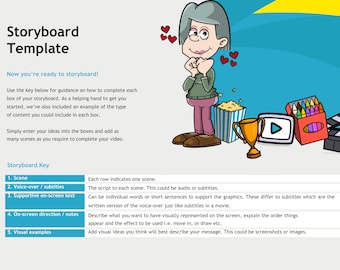 Visuele storyboard-sjabloon voor lesplanning en filmprojecten, afdrukbare video-storyboardplanner voor docenten en video-editors