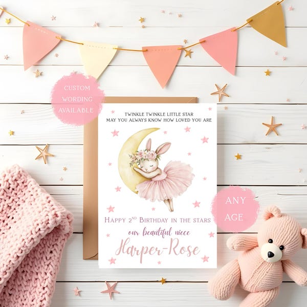 Birthday in the stars card | Personalised angel baby card | Heavenly birthday | Baby and infant loss
