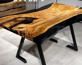 Black Epoxy River Table | Live Edge Epoxy Table | Living Room Table |  Olive Wood Kitchen Table | Handmade Custom Size Table