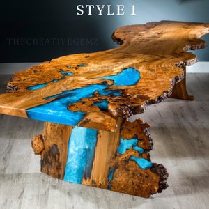 Live Edge Epoxy Table | Resin Waterfall Table | Epoxy and Olive Wood Dining Table | Living Room Epoxy Furniture