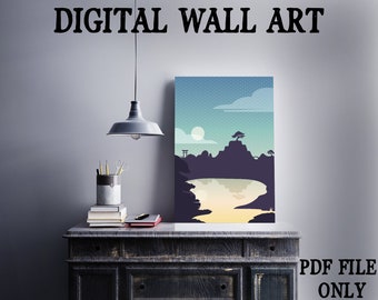 Arte de pared de luna y montañas - Arte de pared nocturna - Arte de pared digital - Árboles Pdf - Cricut - Pdf