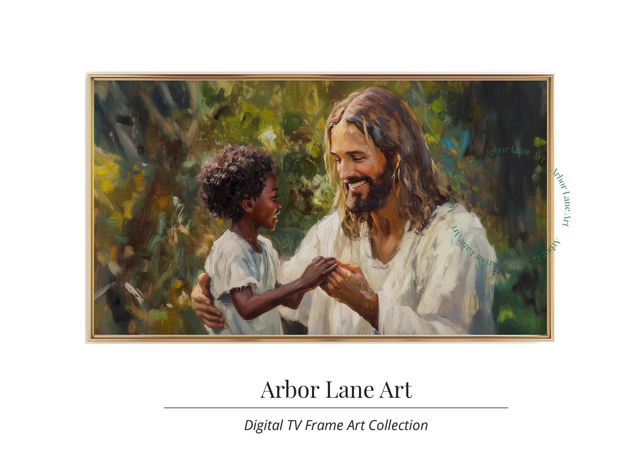Jesus Christ and a Beautiful Black Boy, Smiling Jesus and Young