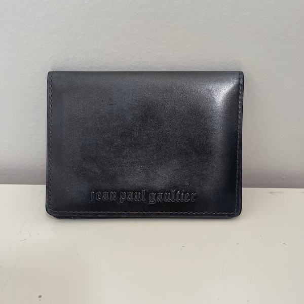 Rare Find! Vintage Jean Paul Gaultier Signature Gunmetal Leather Card Holder (Unisex), Card Case, Card Wallet