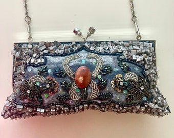 Gray Beaded Clutch, beaded bag, evening clutch, evening bag, party bag, wedding bag, embroidered purse, bridal gift