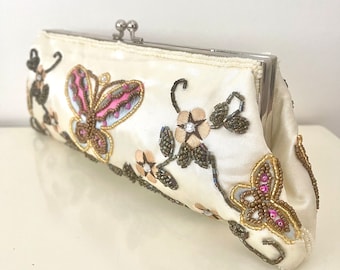 White Beaded Clutch, beaded bag, evening clutch, evening bag, party bag, wedding bag, embroidered purse