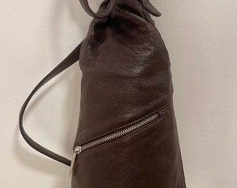 Brown Leather sling bag  by Renato Angi of Florence Italy, crossbody, backpack, shoulder bag