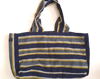 Blue and Grey Shopper Bag, African tote bag, Aso oke tote bag