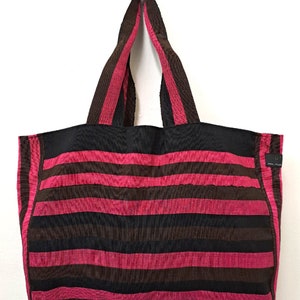 Extra Large Tote Bag, Pink and Black Shopper Bag, Big striped tote, Tote with inside pockets, Aso Oke Bag
