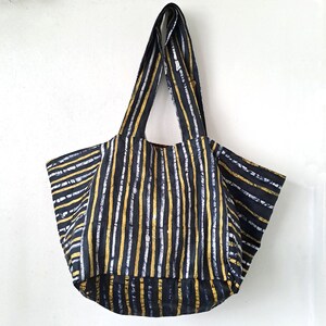 African print tote bag, Batik beach bag, Black and yellow adire tote bag image 4