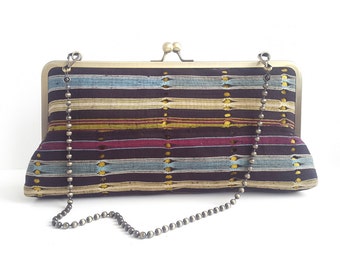 Striped clutch purse, Statement bag, oversized clutch, Vintage Aso-oke Clutch Handbag with strap