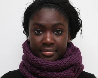 Purple Neckwarmer, Chunky Knit Scarf, Winter knitted scarf