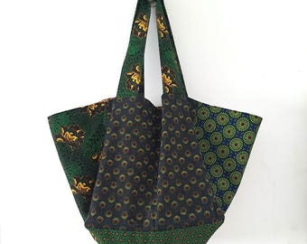 Green Patchwork tote, African print patchwork tote bag