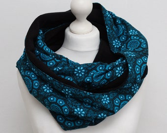 Turquoise Infinity scarf, African print Circle scarf, Shweshwe scarf