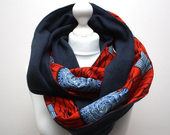 Bufanda roja de snood Ankara, bufanda Infinity Wax Print Circle, bufanda de invierno roja africana