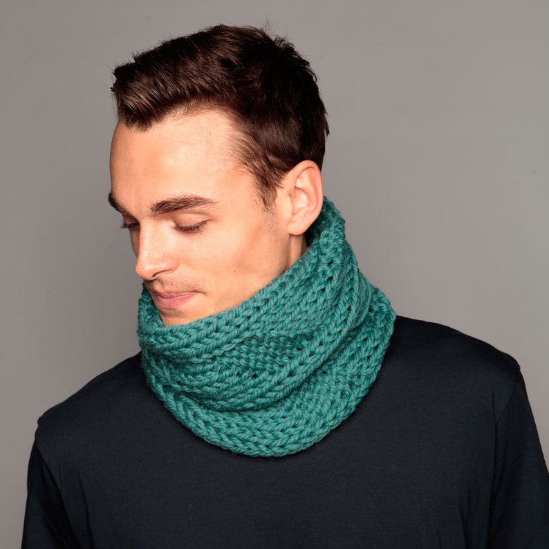 Teal grof gebreide haarband, grof gebreide wollen sjaal van Urbanknit afbeelding 2