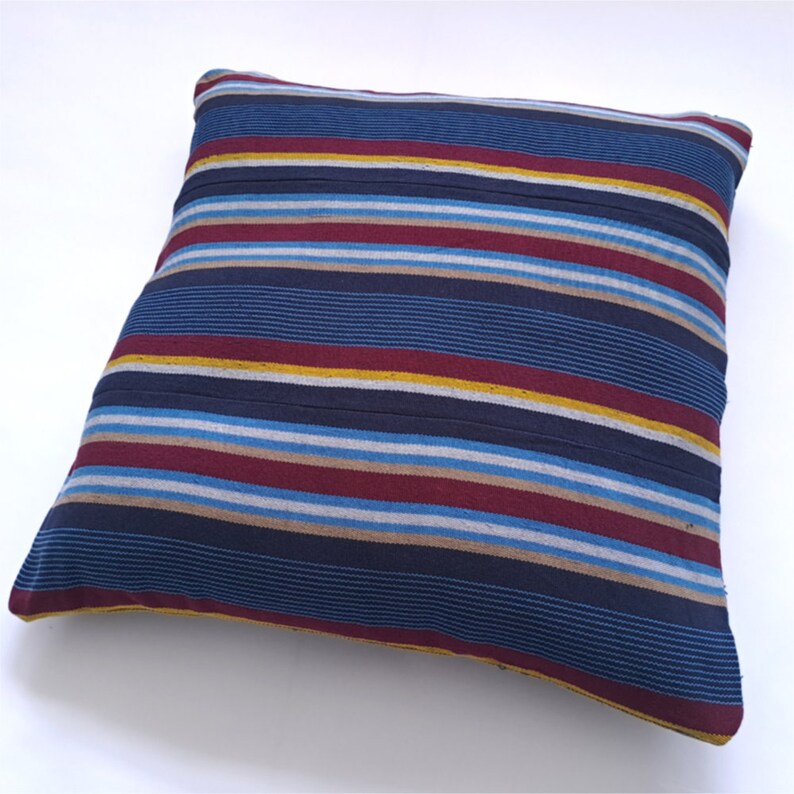 Blue Striped Throw Pillow, Striped pillows, Afrocentric decor, Aso Oke Cushion image 3