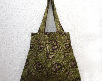 Borsa tote con stampa africana, tote con stampa nigeriana, tote con stampa floreale, borsa floreale verde Ankara, borsa tote con stampa in cera africana