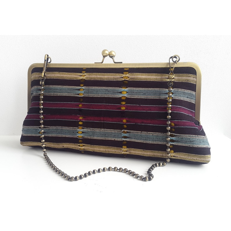 Striped clutch purse, Statement bag, oversized clutch, Vintage Aso-oke Clutch Handbag with strap image 2