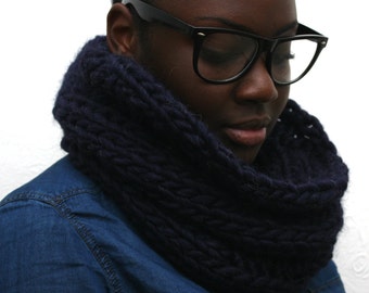 Midnight Blue Chunky Knit Snood, Sciarpa unisex di lusso