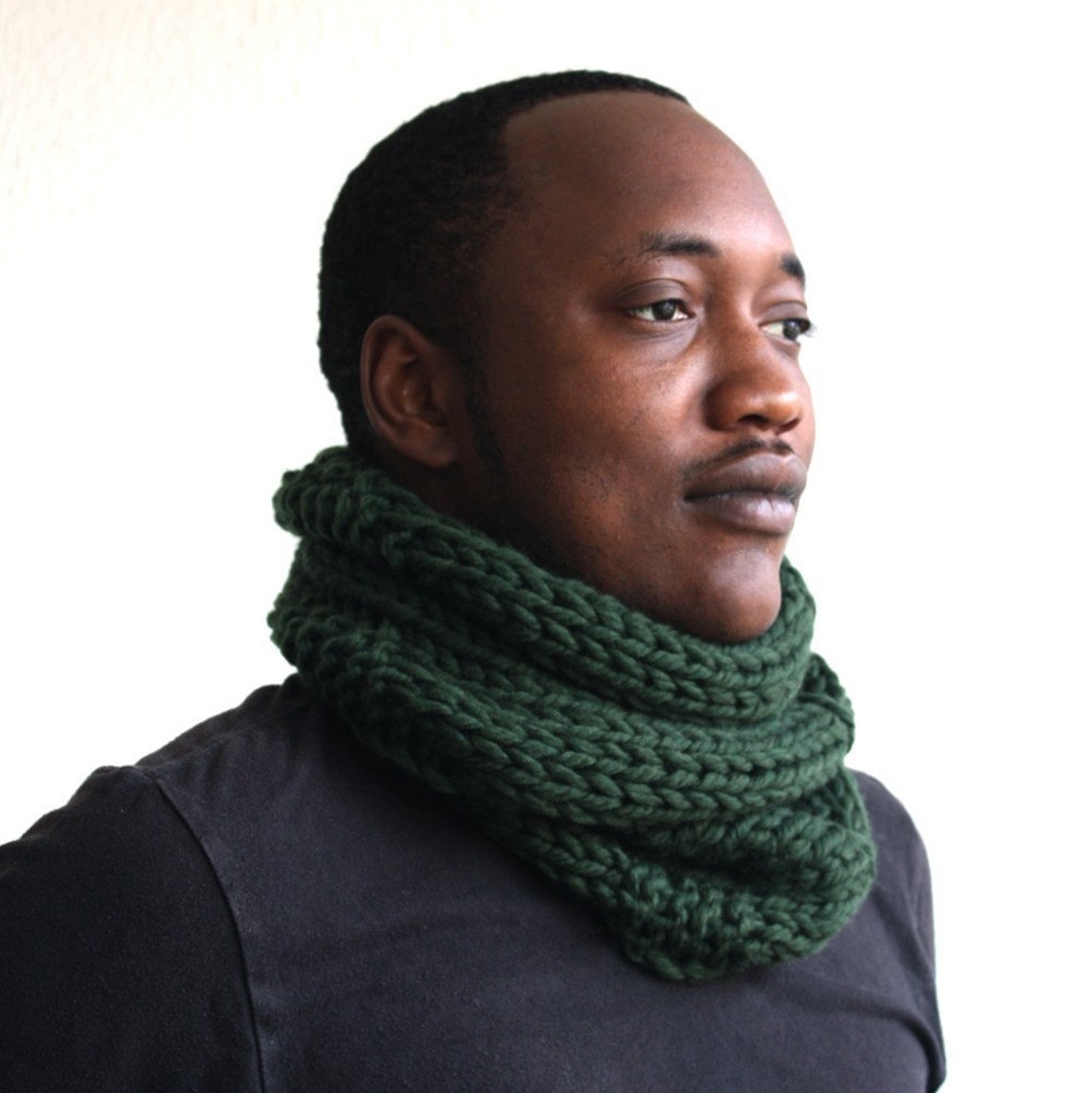 Green Wool Scarf Mens Cowl Knitted snood Gift for him Etsy