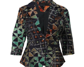 Veste femme, blazer batik, veste courte nigériane, mode ethnique, veste africaine, blazer femme, style africain, veste funky