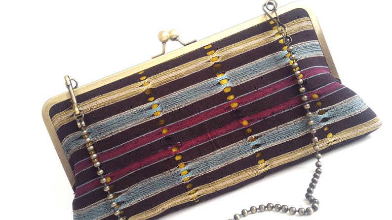 Striped clutch purse, Statement bag, oversized clutch, Vintage Aso-oke Clutch Handbag with strap image 7