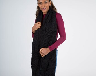 Écharpe en laine noire, écharpe d'hiver noire, écharpe en laine pour homme, écharpe en grosse maille noire, cadeau pour lui