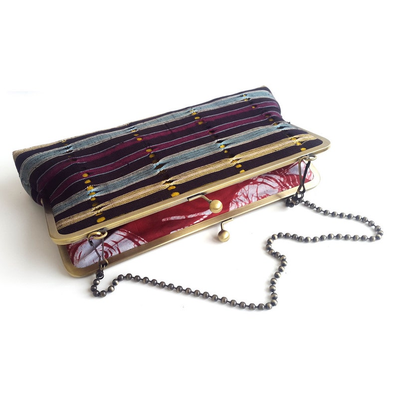 Striped clutch purse, Statement bag, oversized clutch, Vintage Aso-oke Clutch Handbag with strap image 3