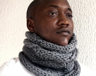 Grey scarf, Grey Wool Cowl, Grey Chunky Knit Tube Scarf