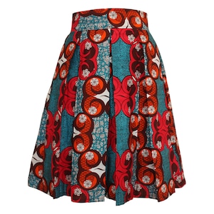 Colourful African print skirt, Ankara Pleated skirt with pockets, Ankara skirt