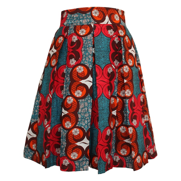 Colourful African print skirt, Ankara Pleated skirt with pockets, Ankara skirt