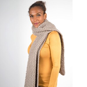 Sand Chunky Knit Scarf, Oversized Scarf in Wool, Luxury unisex scarf image 4