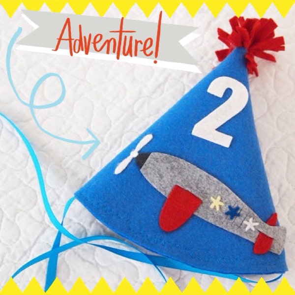 Airplane Birthday Felt Birthday Hat - Boys Birthday - Vintage Plane Party