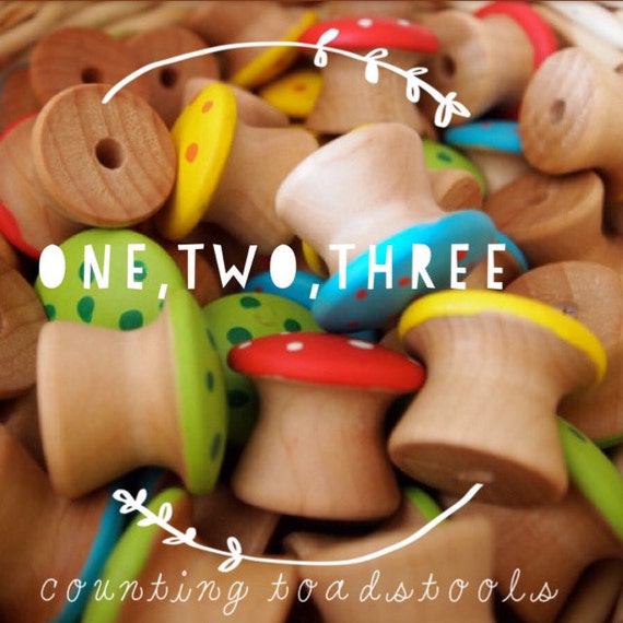 Items similar to wee wooden mushrooms counting TOADSTOOLS wooden