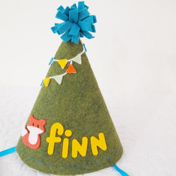 CLEARANCE SALE Personalized Birthday Party Hat - Felt Birthday Hat - Woodland Fox