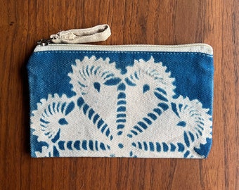 Cyanotype bag with doily - zipper pouch