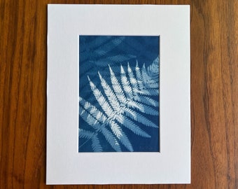 Original, handmade blue sun print wall art: Triple fern