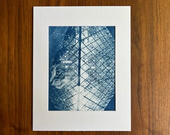 Cat and Louvre original cyanotype wall art - Paris