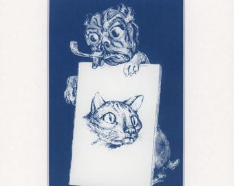 Dog and cat cyanotype wall art - Good Boy