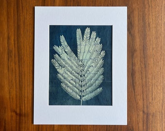 Wall art - fern on a love letter, original, handmade botanical cyanotype