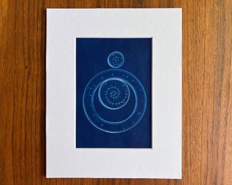 Original, handmade cyanotype print: Spirograph