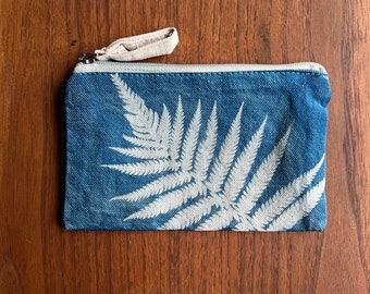 Cyanotype bag with fern - zipper pouch