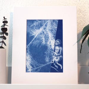 Monkey, cat, cypress tree - cyanotype