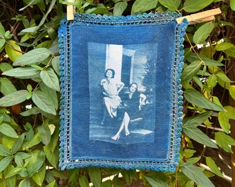 Upcycled vintage linen: ladies cyanotype