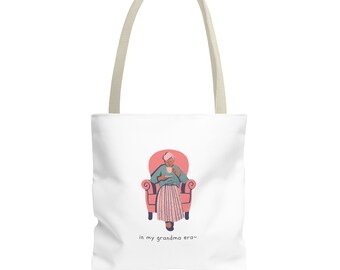 In My Grandma Era Printed Tote Bag, Aesthetic Shopping Canvas Tote, Reusable Shoulder Bag, Knitting Crochet Lover, Baking Lover, Cottagecore