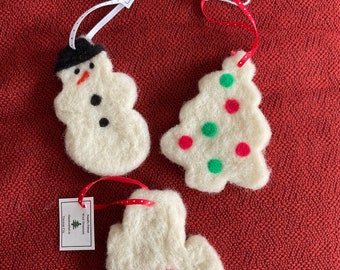 Holiday Christmas Ornament Secret Santa Gift Alpaca Wool Needle Felted Gingerbread Man snowman Michigan  white Christmas tree