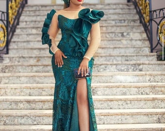 Wedding Guest, Lace style,Owanbe ,Aso ebi dress, Women Dress, African Lace Gown, Dress for Women, Evening Dress, Nigerian Trendy gown,