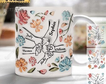 Tazza personalizzata con mano in mano, tazza per famiglia personalizzata, regalo per la festa della mamma 2024, regalo per nonna, tazza per madre e bambini che si tengono per mano